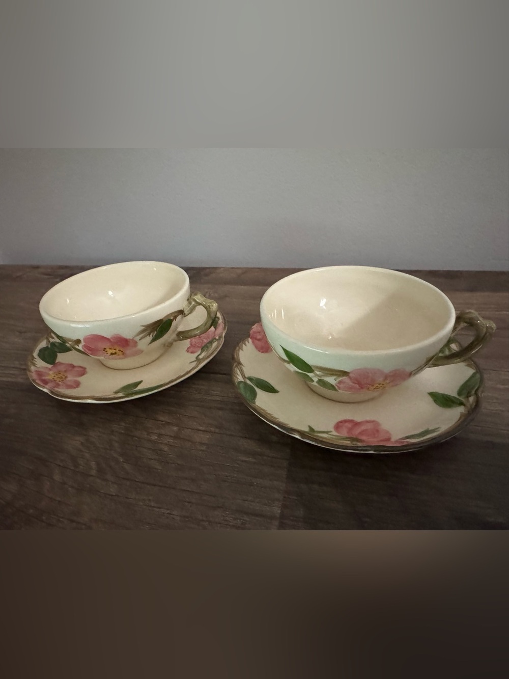 Vintage Franciscan Ware Desert Rose Tea Cup & Saucer Set of 2 USA Hand Decorated